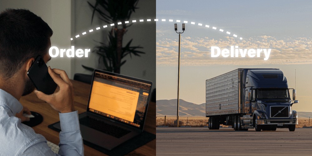 Order placed by phone, delivery dispatched by truck